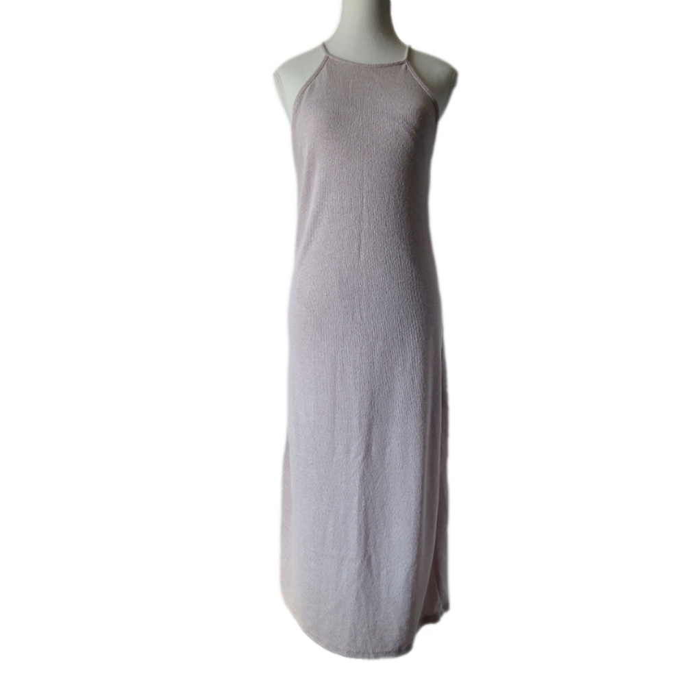 Stradivarius Womens Cream Halter Knit Sleeveless Midi Dress Size M Bodycon